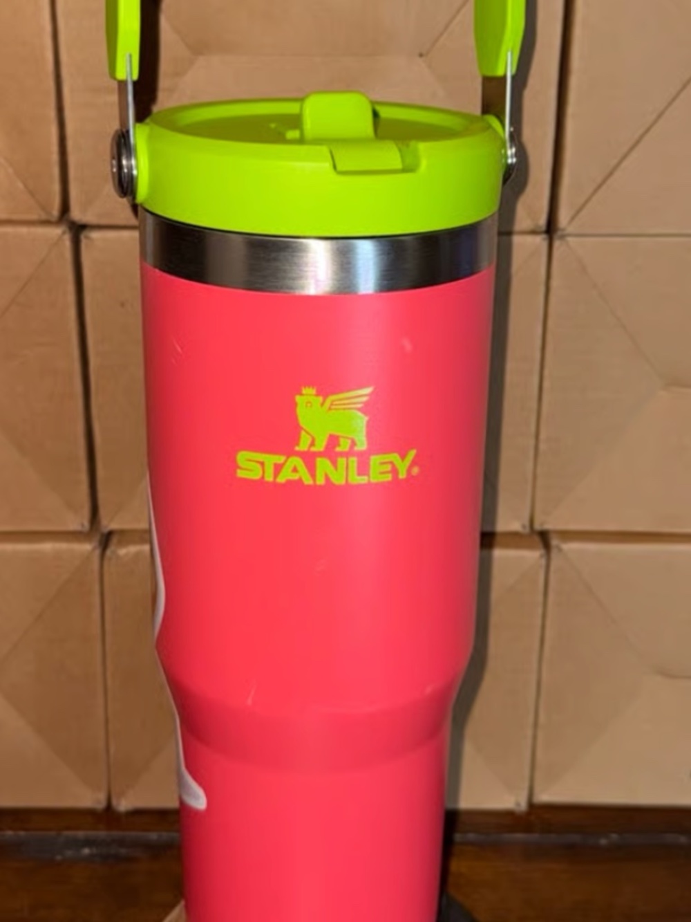 Stanley IceFlow Flip Straw Tumbler 30 oz Pink Neon Green Handle